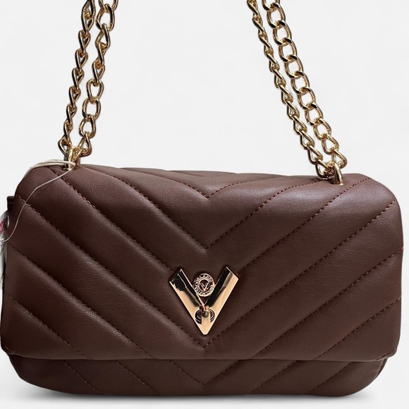 Handbags - Valentino Orlandi Brown Vegan Leather Chain Handbag Bag